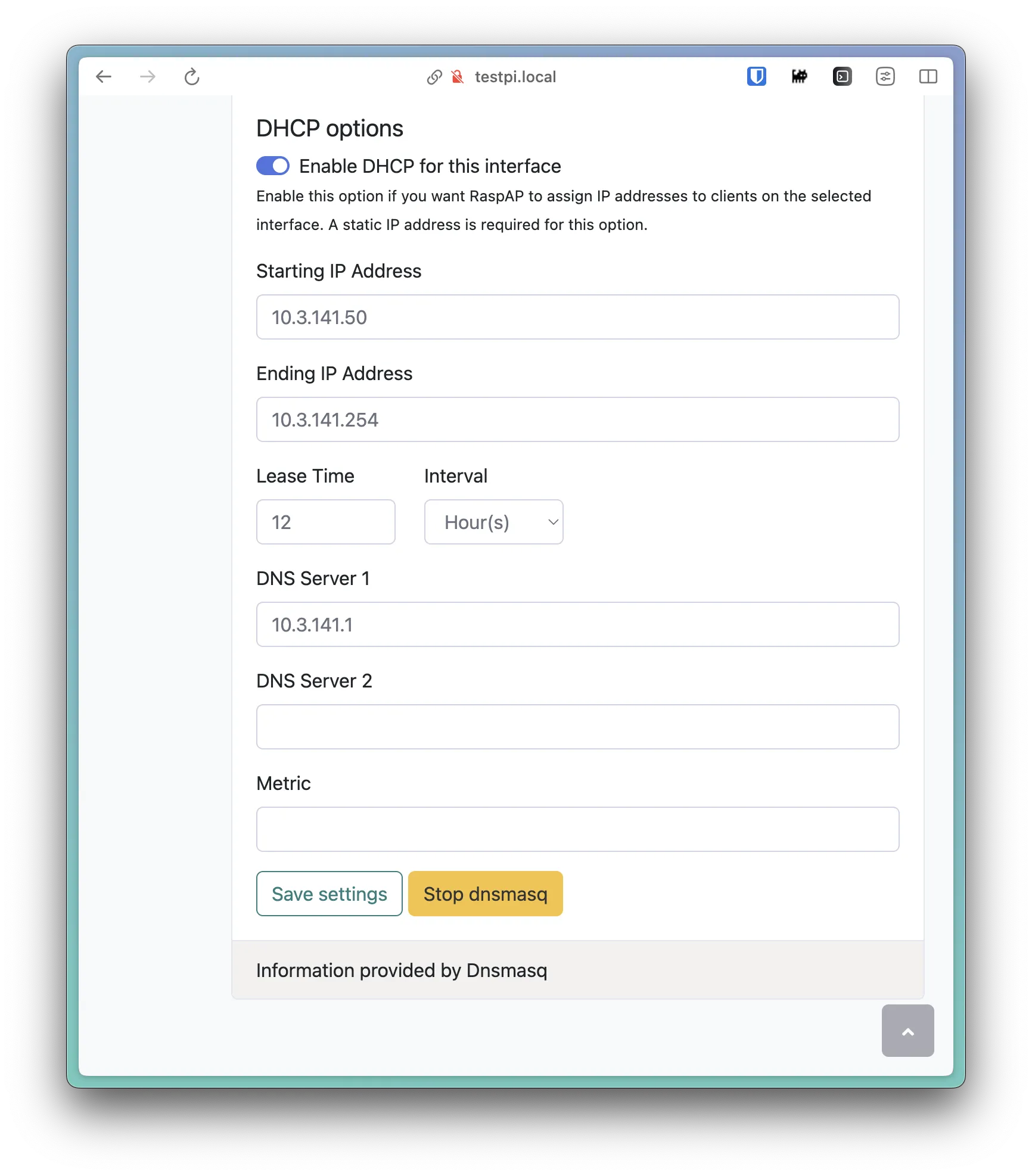 DHCP DNS Server Settings