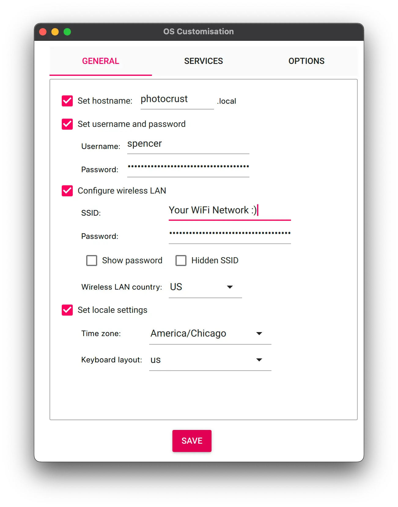 Raspberry Pi Imager General Settings
